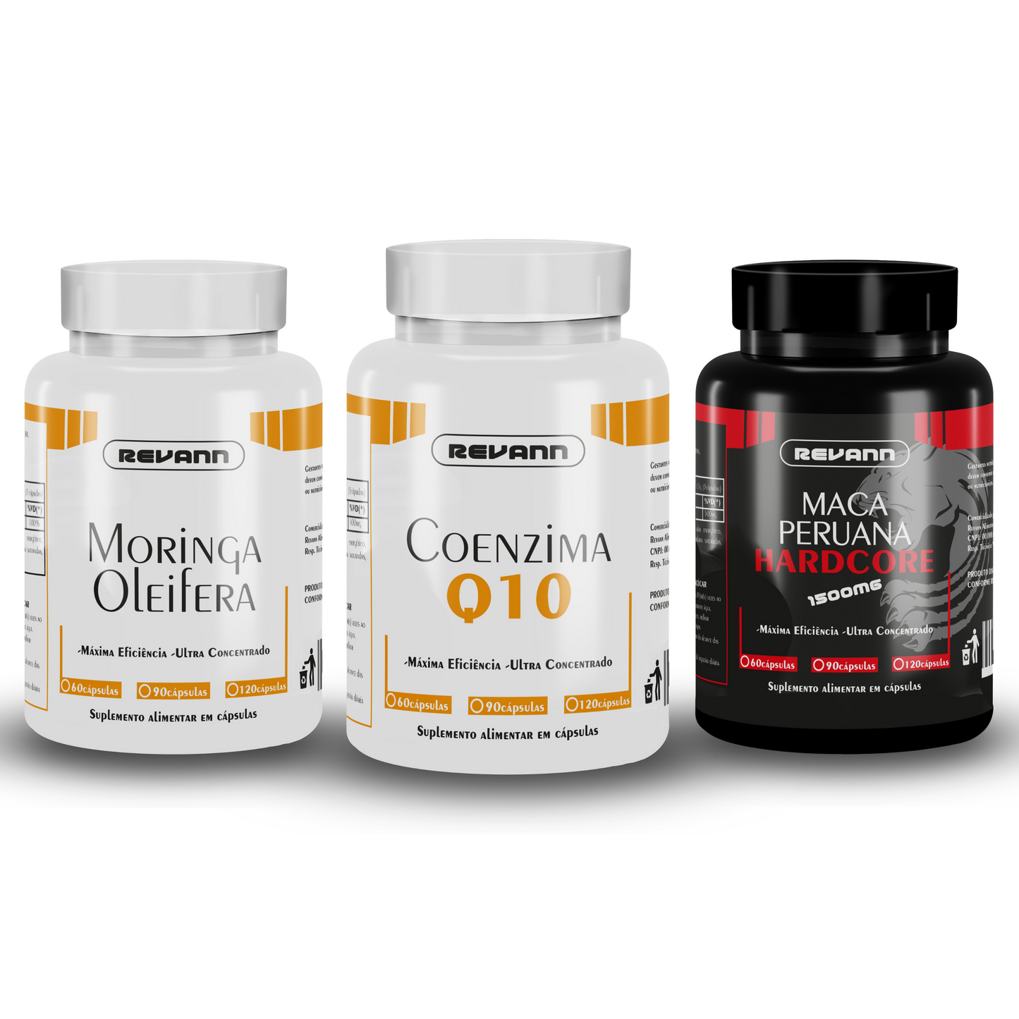 Kit Força e Desempenho - Coenzima Q10 + Moringa Oleifera + Maca Hardcore 60 e 120 Cápsulas