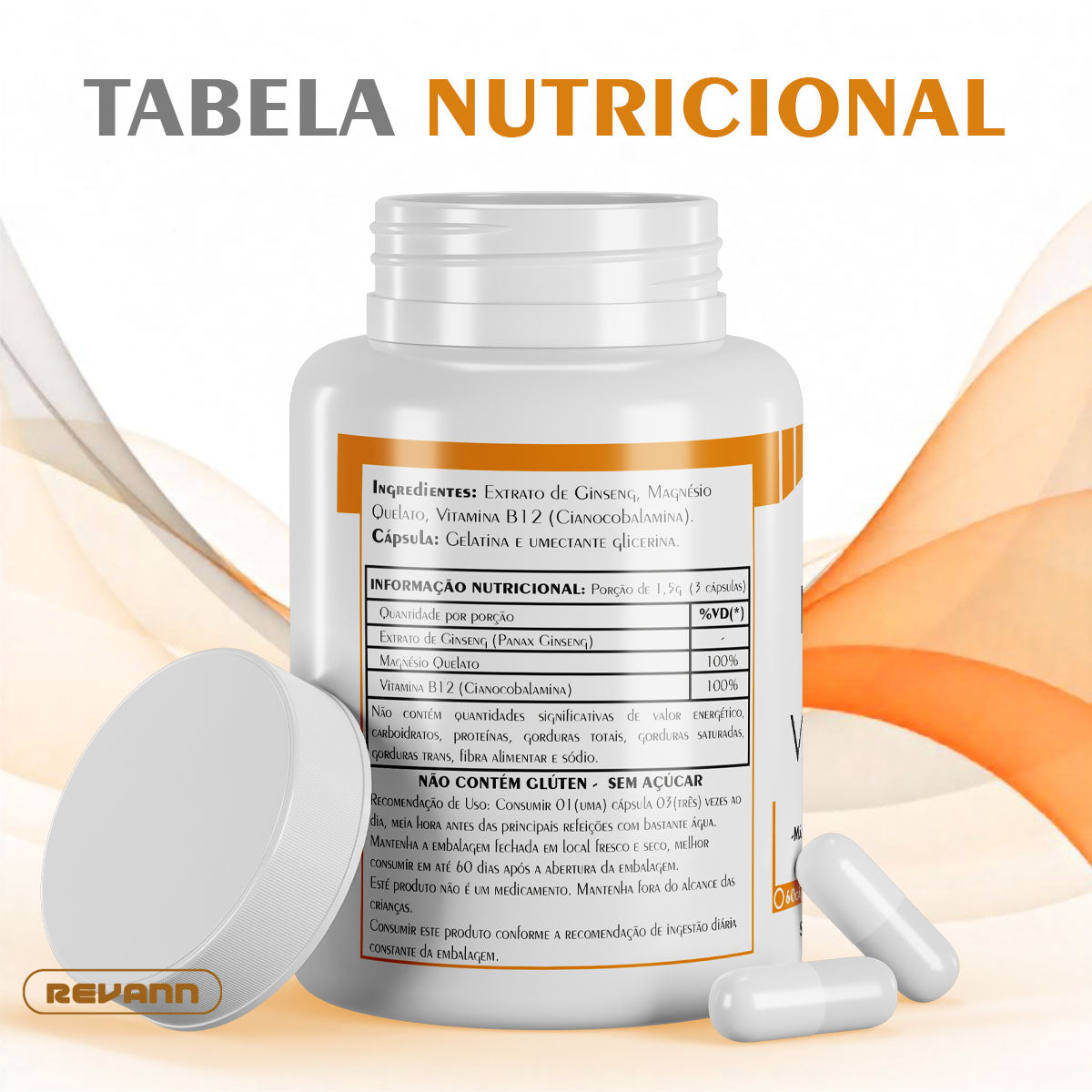 Magnésio Quelato + Ginseng + Vitamina B12 60 e 120 Cápsulas