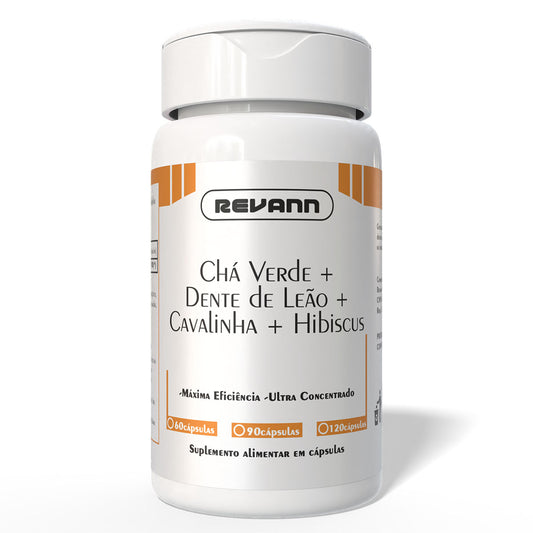 Chá Verde + Cavalinha + Dente de Leão + Hibiscus 60 e 120 Cápsulas