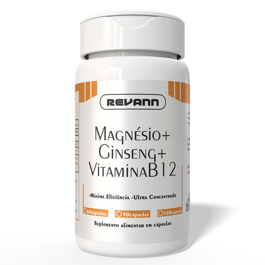 Magnésio Quelato + Ginseng + Vitamina B12 60 e 120 Cápsulas