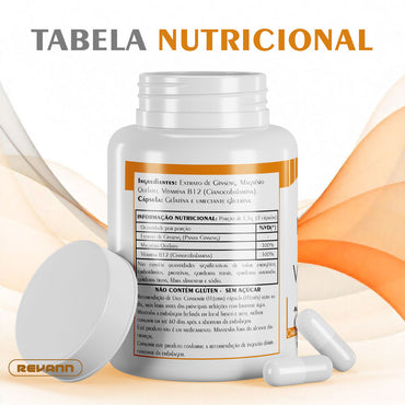 Magnésio Quelato + Ginseng + Vitamina B12 60 e 120 Cápsulas